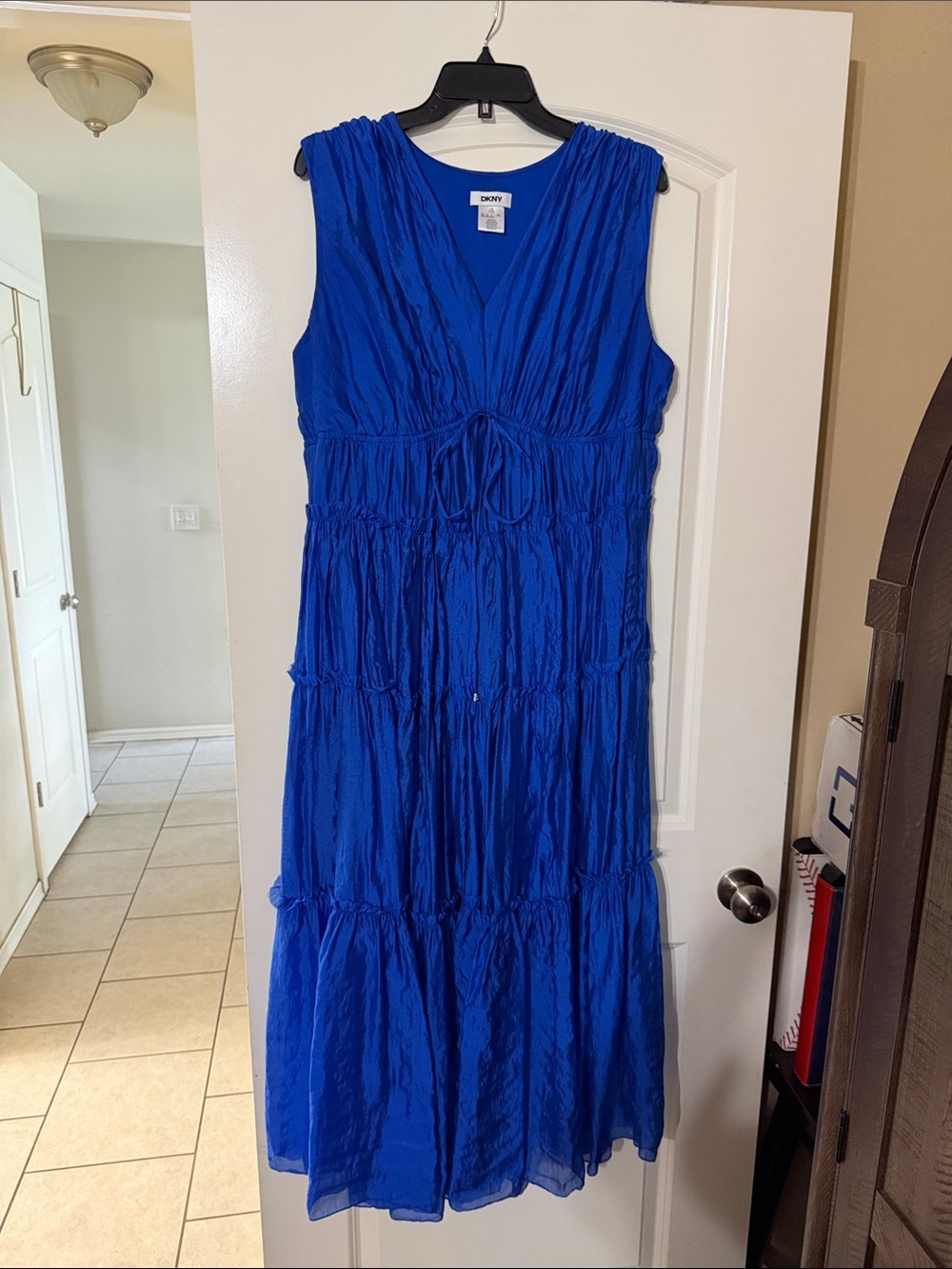 DKNY Cobalt Blue Sleeveless Tiered Maxi Dress